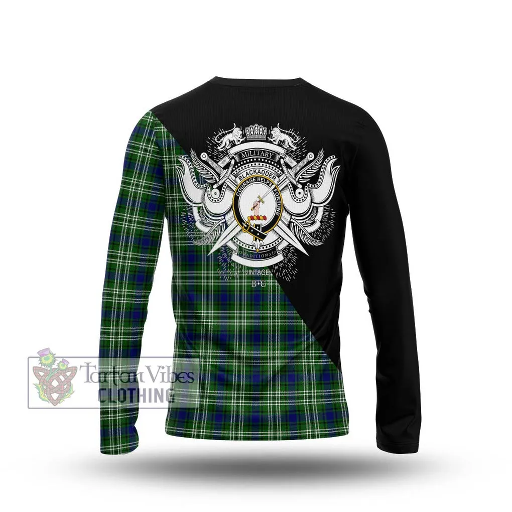 Blackadder Tartan Long Sleeve T-Shirt with Family Crest and Military Logo Style