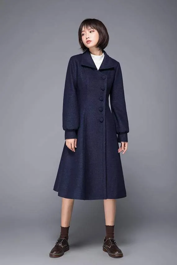 Blue coat, wool coat, winter coat, womens coat, blue wool coat, wool winter coat, womens wool coat, Coat with pocket, blue winter coat C1229