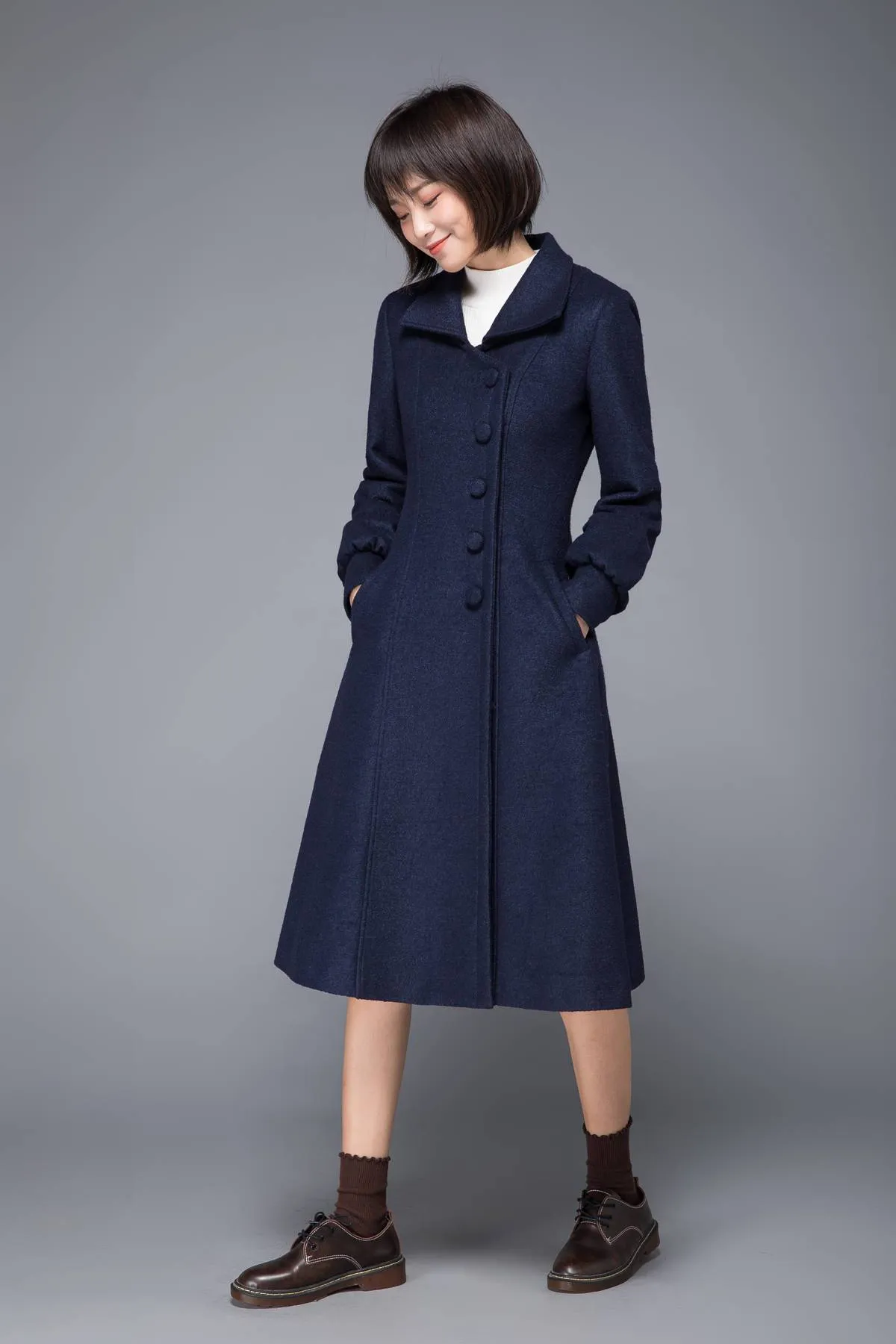 Blue coat, wool coat, winter coat, womens coat, blue wool coat, wool winter coat, womens wool coat, Coat with pocket, blue winter coat C1229