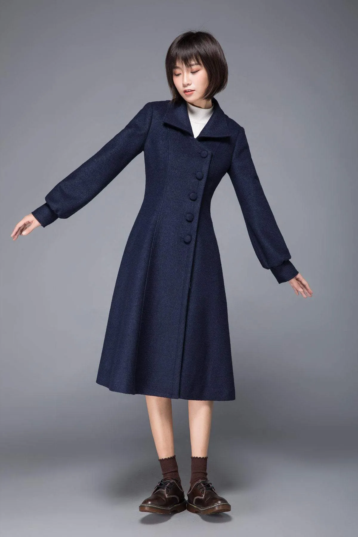 Blue coat, wool coat, winter coat, womens coat, blue wool coat, wool winter coat, womens wool coat, Coat with pocket, blue winter coat C1229