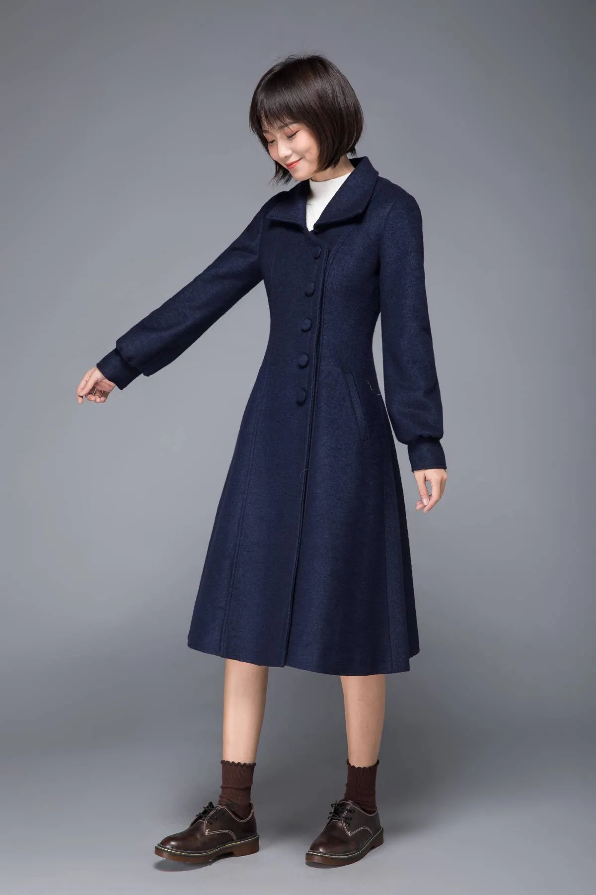 Blue coat, wool coat, winter coat, womens coat, blue wool coat, wool winter coat, womens wool coat, Coat with pocket, blue winter coat C1229