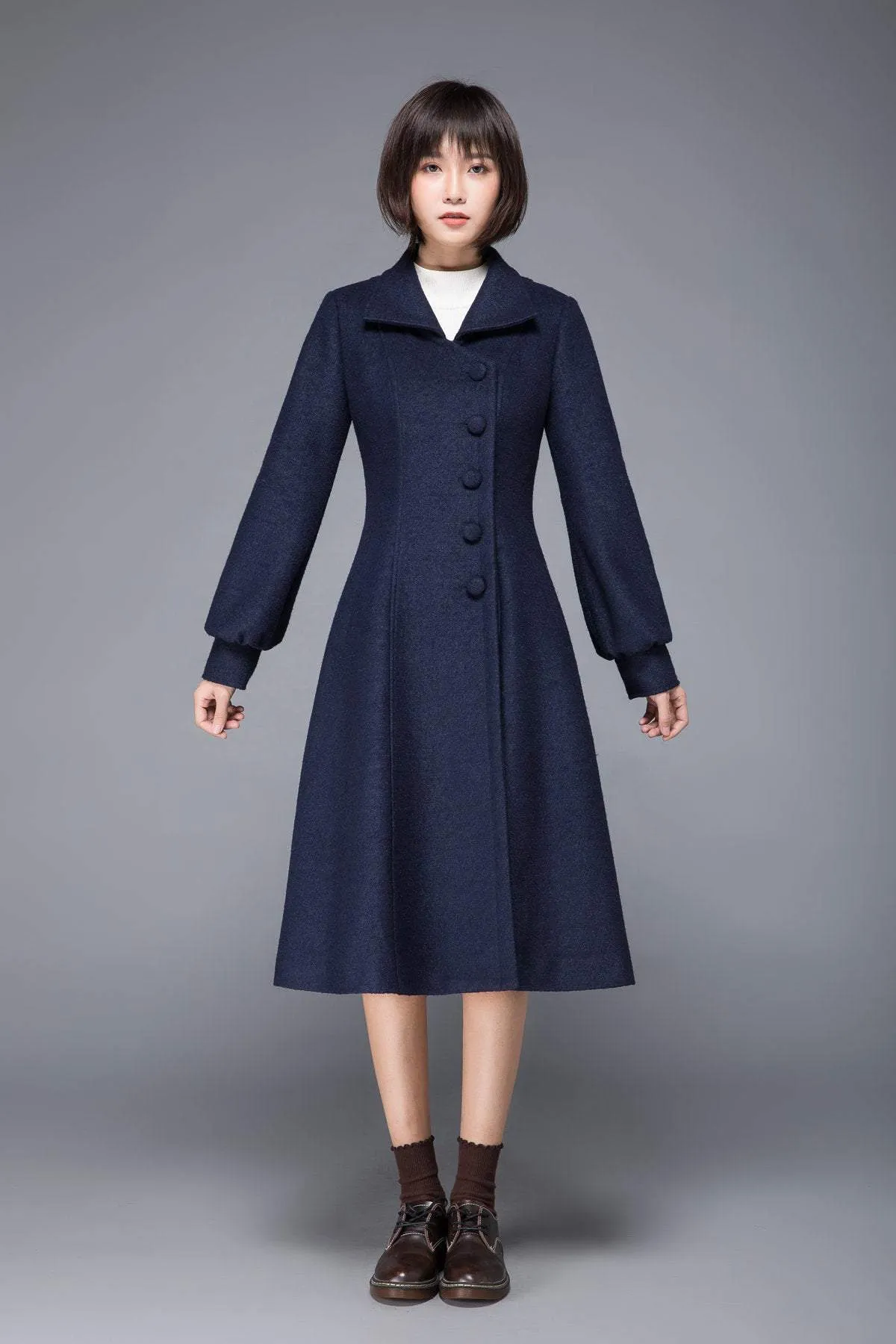 Blue coat, wool coat, winter coat, womens coat, blue wool coat, wool winter coat, womens wool coat, Coat with pocket, blue winter coat C1229