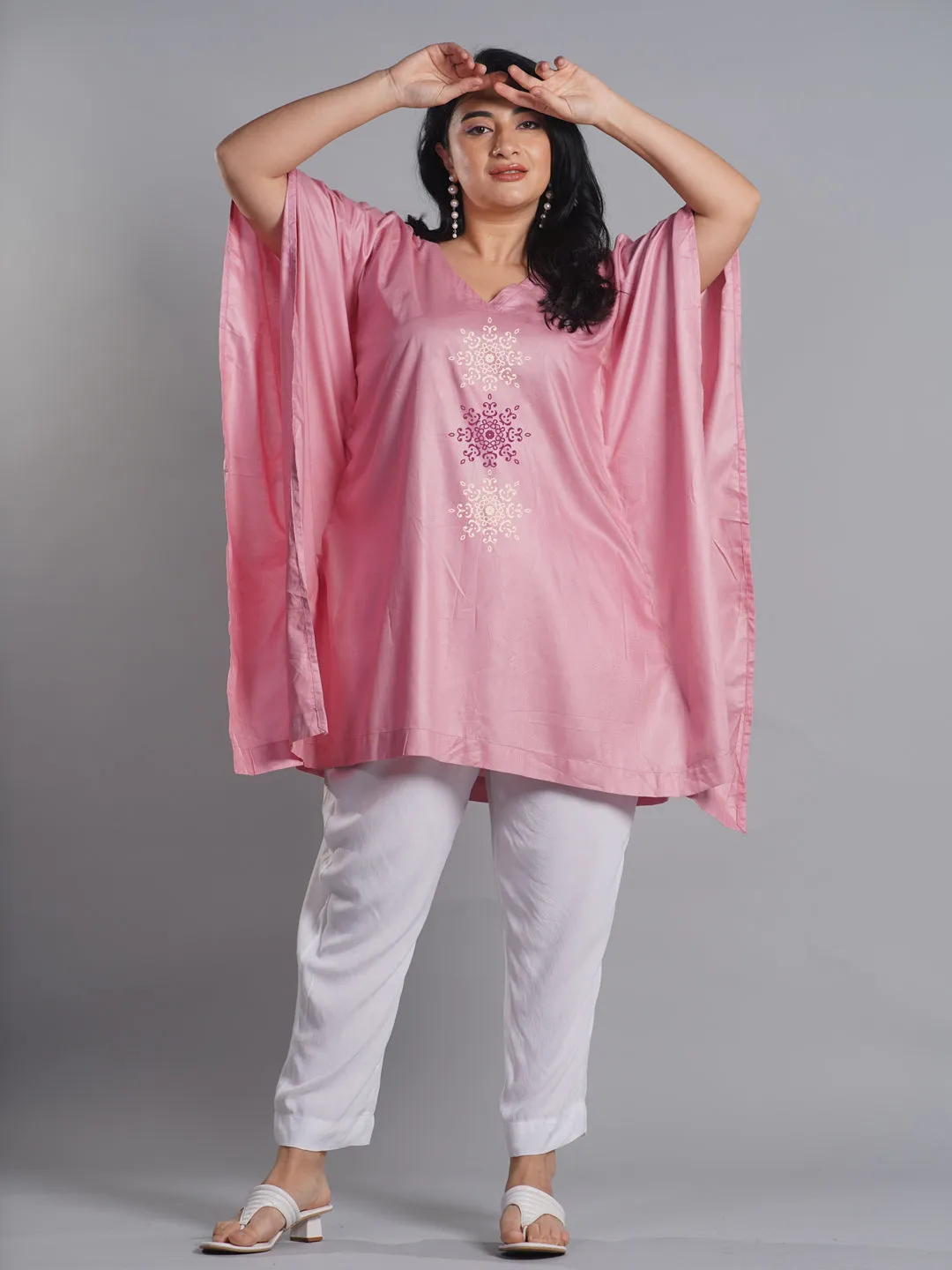 Blush Rayon Kaftan - Flowery