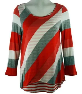 Boho Chic Clothing - Orange & White, Horizontal & Diagonal Stripes Top