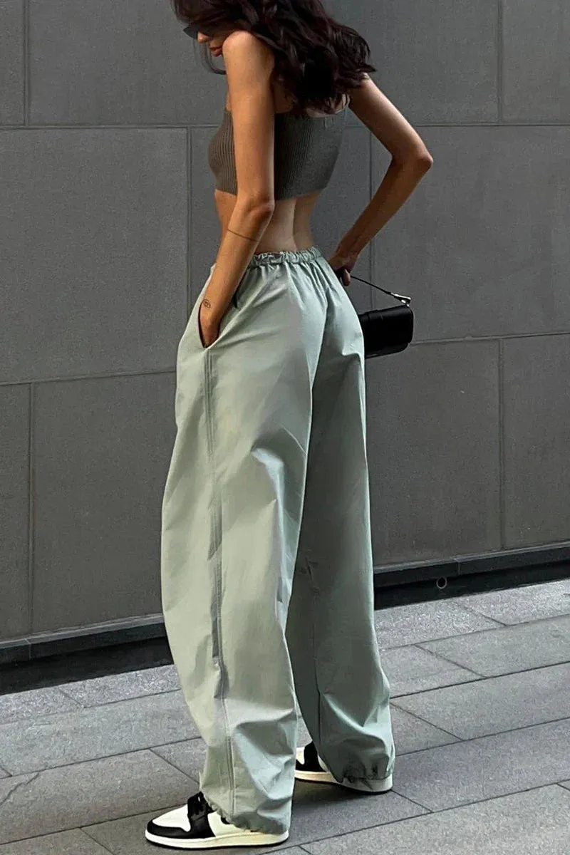 Bonnyshow Solid Casual Oversized Cargo Pants Women Hipster Drawstring Loose Harajuku Vintage Trousers Streetwear Female Bottoms