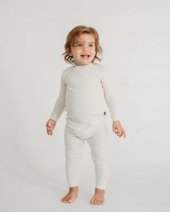 Boys Soft & Cozy Thermal 2-Piece Long Johns | Bright Light Blue w- Orange Stitch