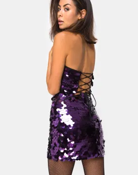 Breena Dress in Plum Disc Sequin