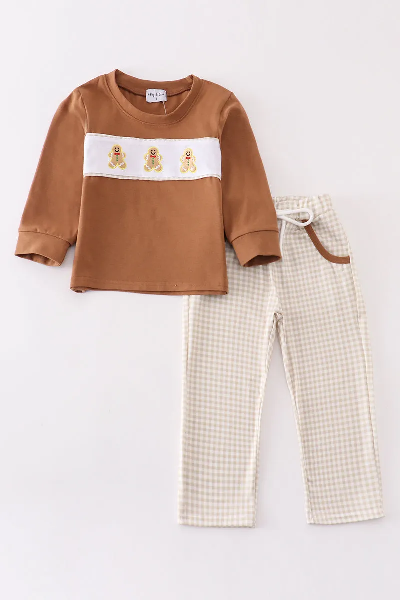 Brown gingerbread embroidery boy set