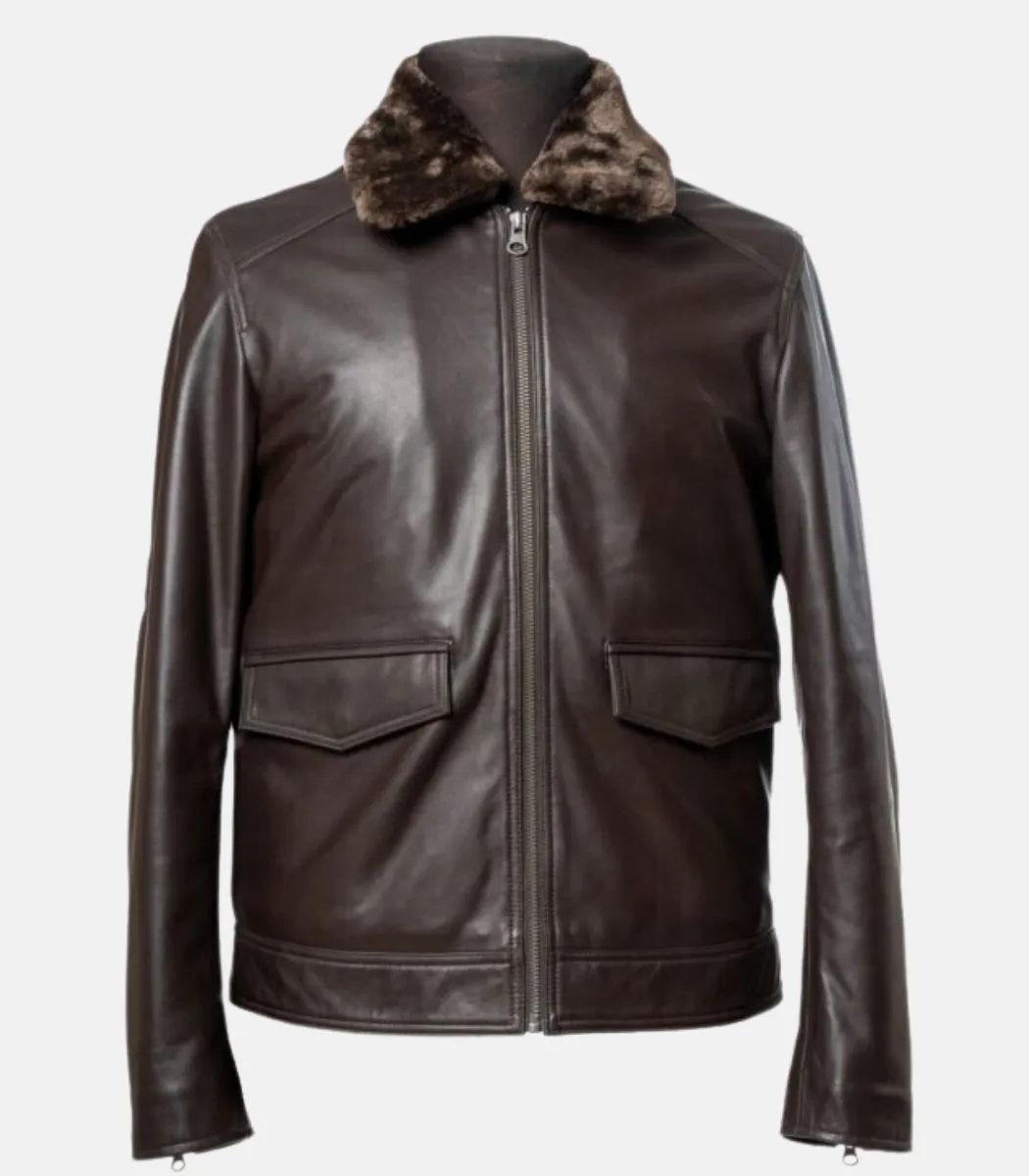 Brown Leather Jacket with Brown Fur Collar