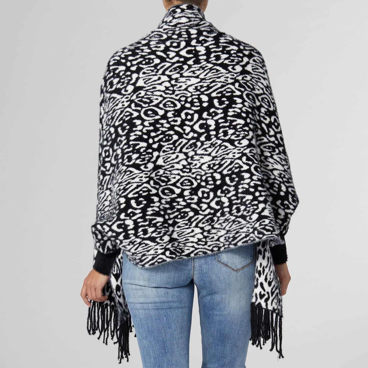 Brushed Cardigan Wrap Black White Animal Print