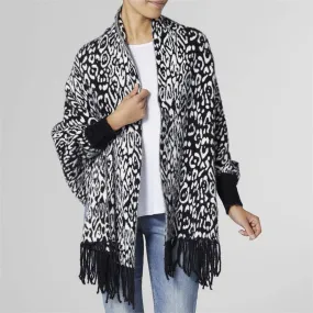 Brushed Cardigan Wrap Black White Animal Print