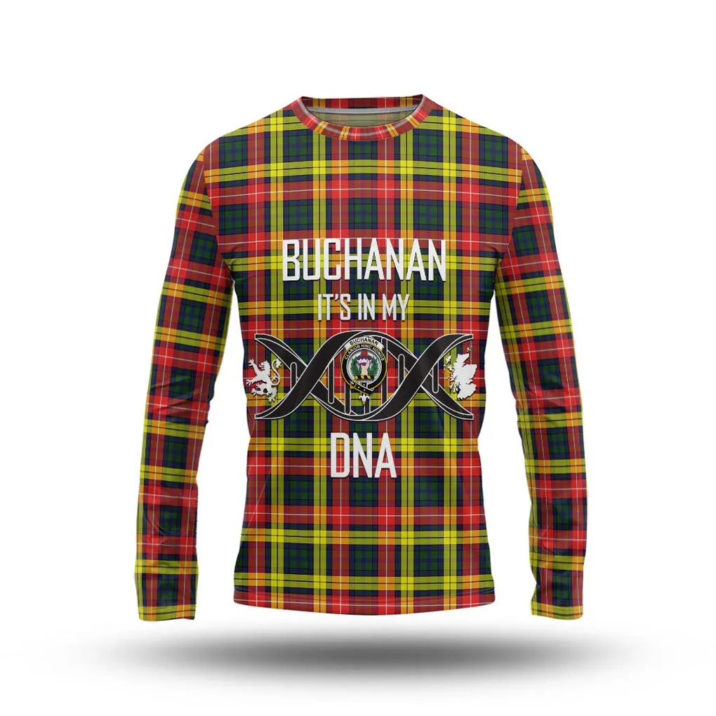 Buchanan Modern Tartan Long Sleeve T-Shirt with Family Crest DNA In Me Style