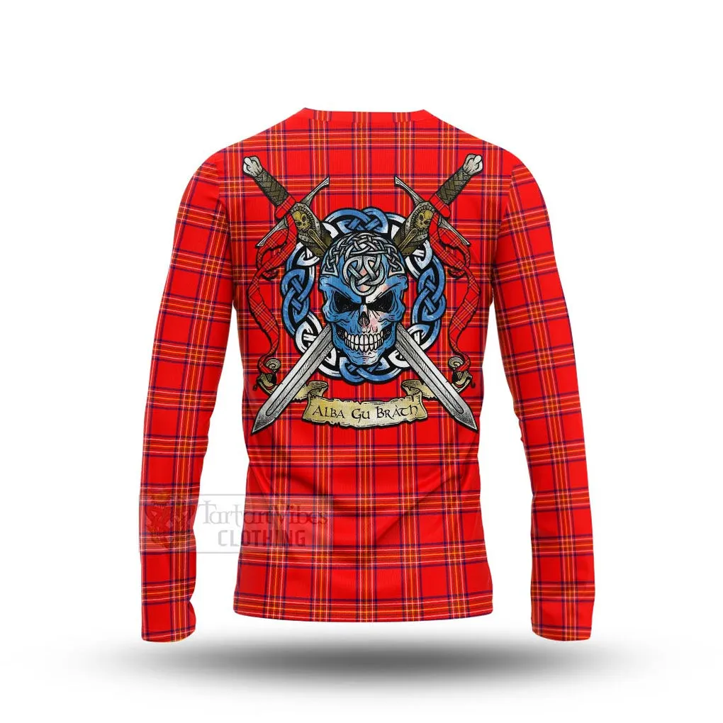 Burnett Tartan Long Sleeve T-Shirt with Family Crest Celtic Skull Style