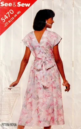 Butterick See & Sew 5470 Womens Back Wrap Sundress 1980s Vintage Sewing Pattern Size 12 - 16 UNCUT Factory Folded