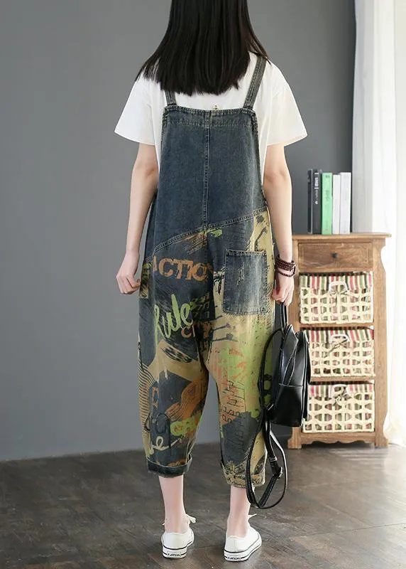 Camouflage printed denim overalls plus size women's casual cropped harem pants