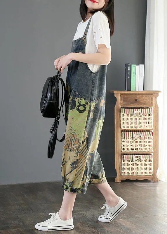 Camouflage printed denim overalls plus size women's casual cropped harem pants