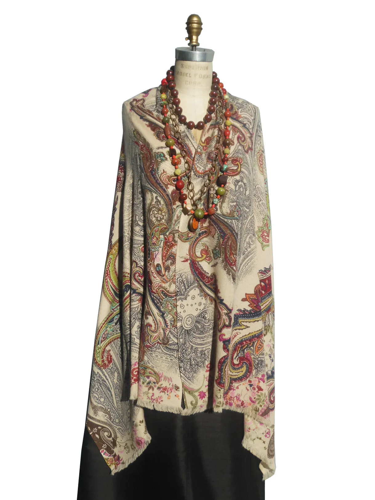 Cashmere Shawl Paisley Black on Ivory