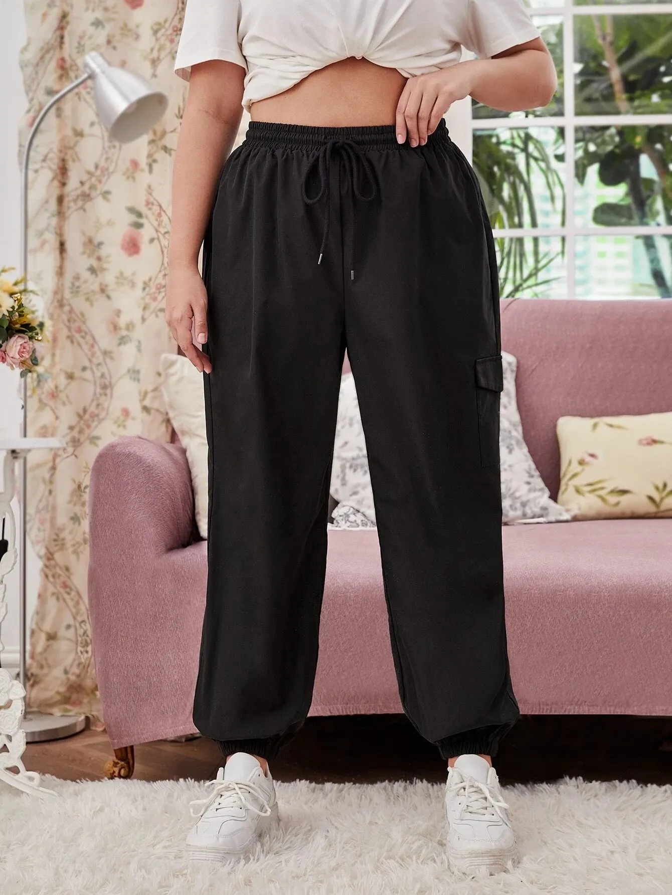 Casual Drawstring Waist Cargo Pants