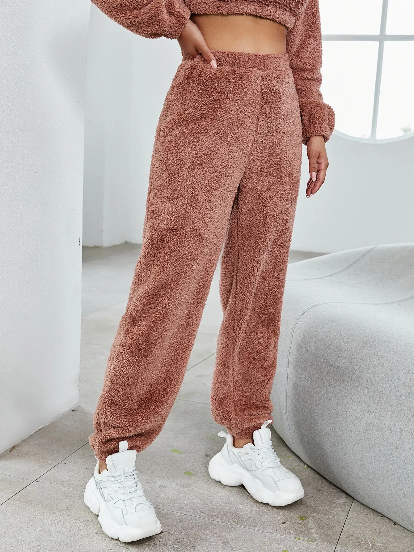 Casual Plain Natural Long Women Pants