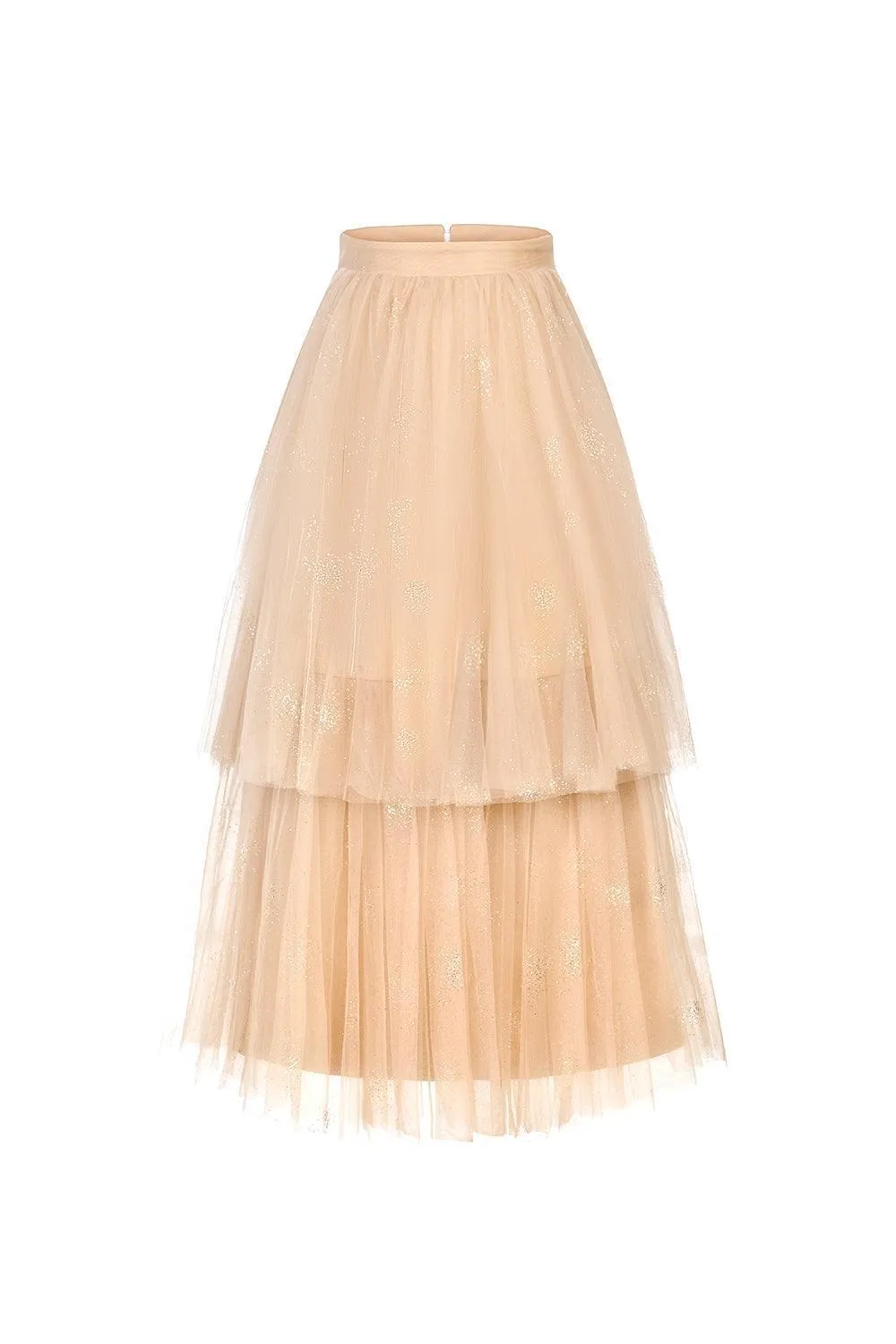 Celia Layered Back Zipper Tulle Midi Skirt