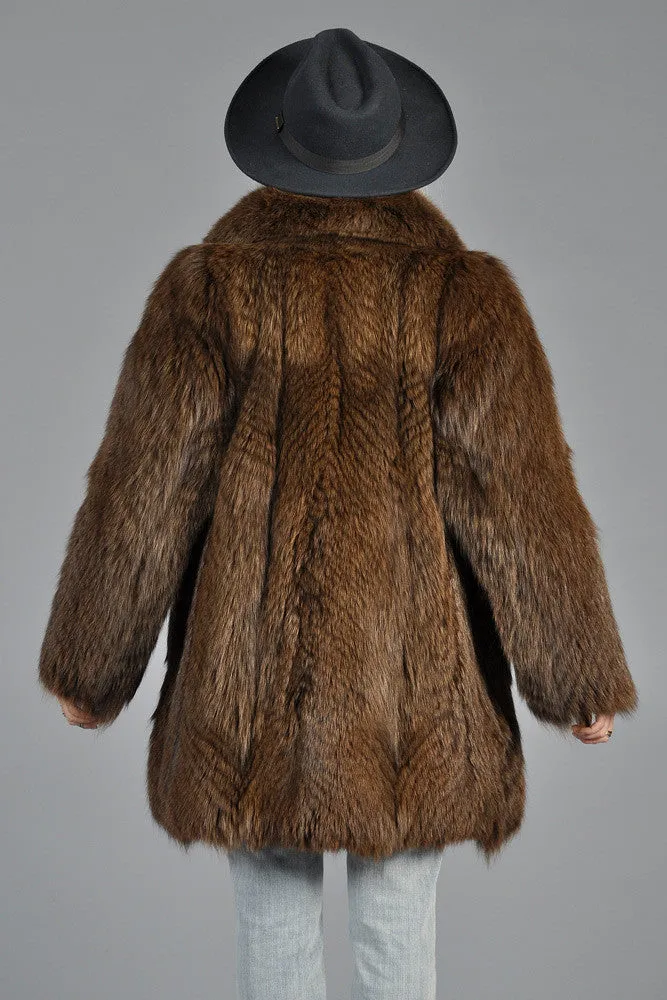 Cocoa Feathered Fox Fur Coat