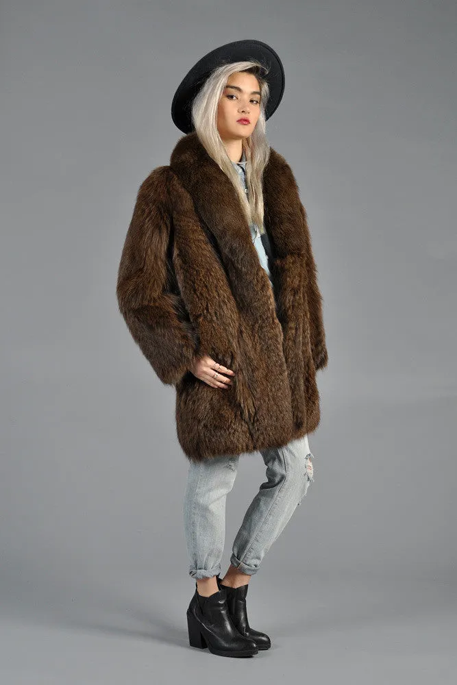 Cocoa Feathered Fox Fur Coat