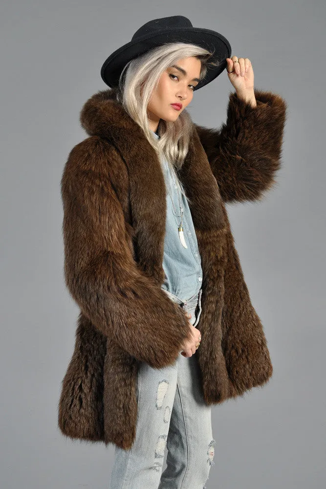 Cocoa Feathered Fox Fur Coat