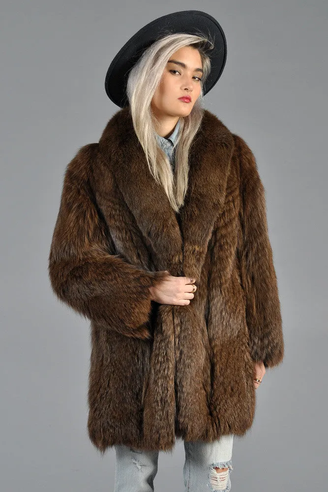 Cocoa Feathered Fox Fur Coat