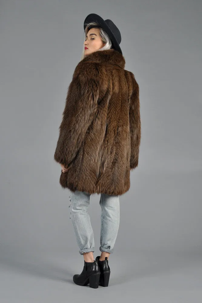 Cocoa Feathered Fox Fur Coat