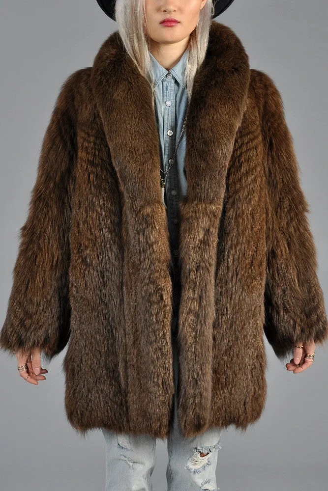 Cocoa Feathered Fox Fur Coat