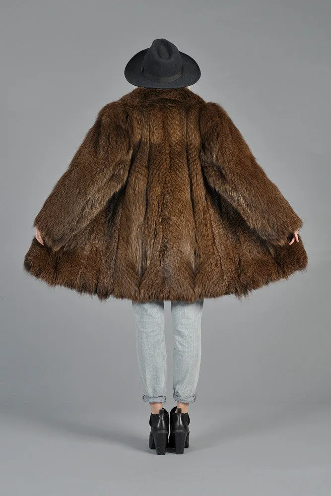 Cocoa Feathered Fox Fur Coat