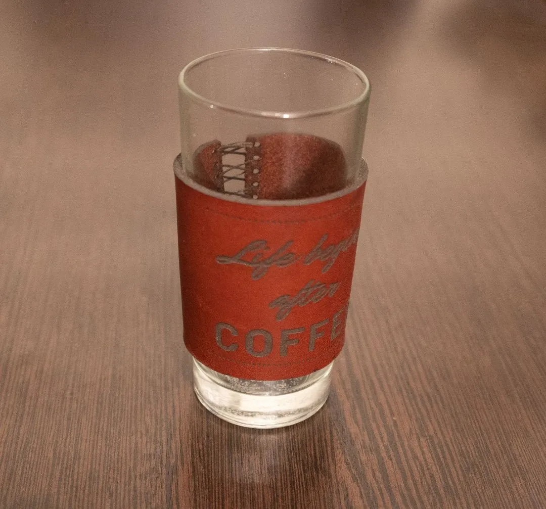 Coffee Glass with Leather Wrap and Engraving