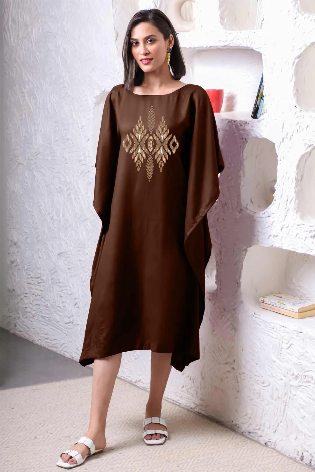 Coffee Rayon Long-Kaftan - Barfi