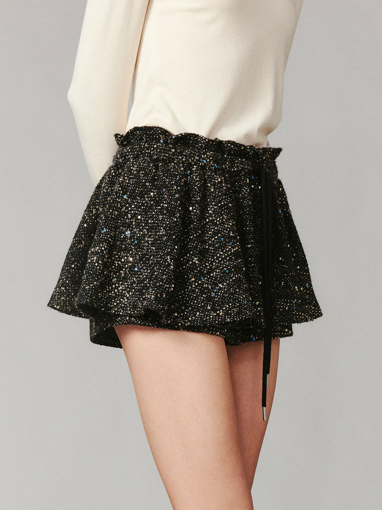 Colorful sequin tweed skort