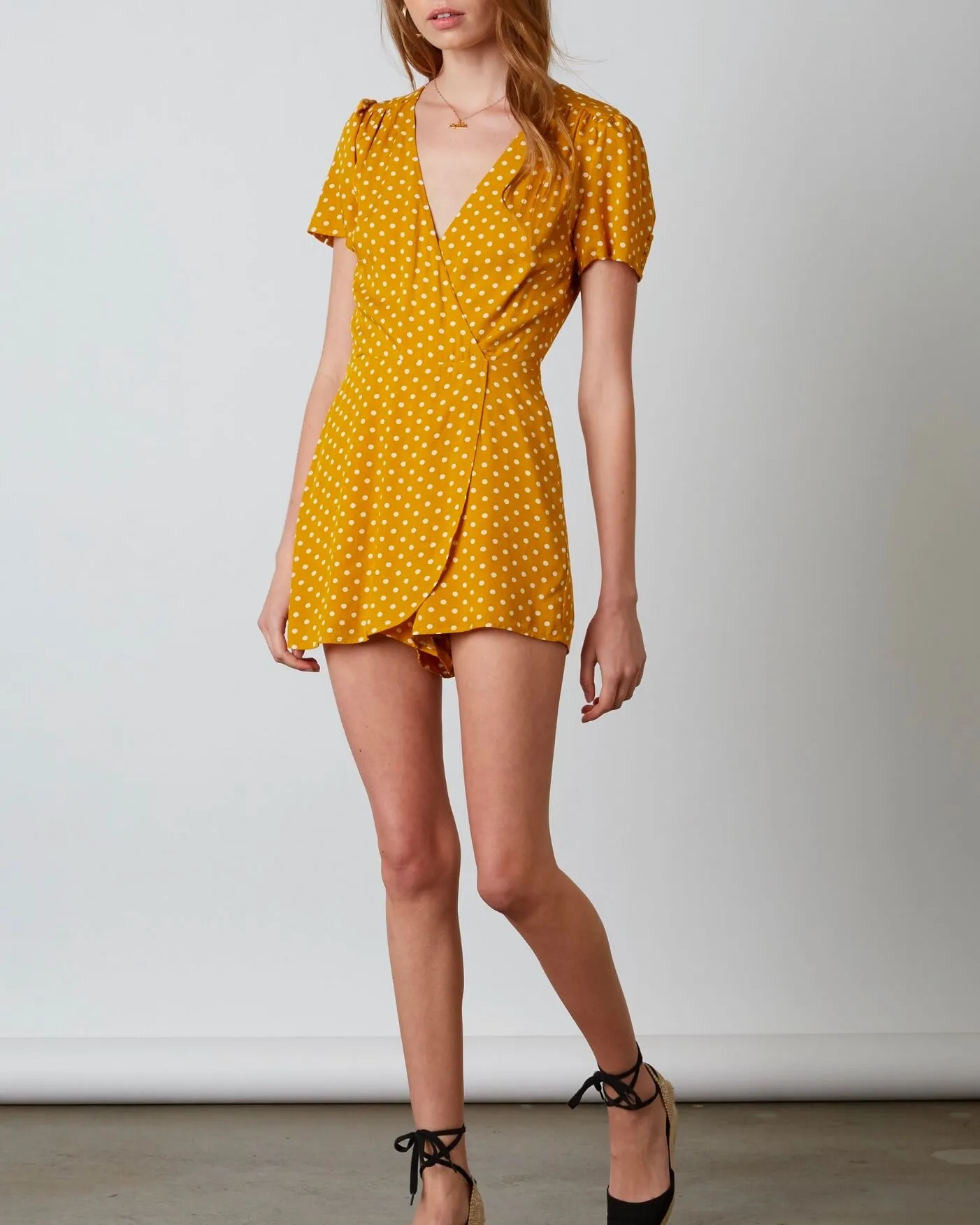 Cotton Candy LA - Shoreditch Polka Dot Romper - mustard/white