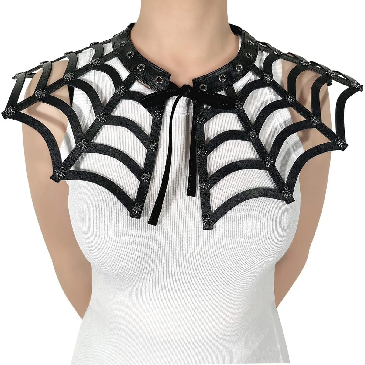 DA-213 Black Faux Leather Spiderweb Cut Out Collar