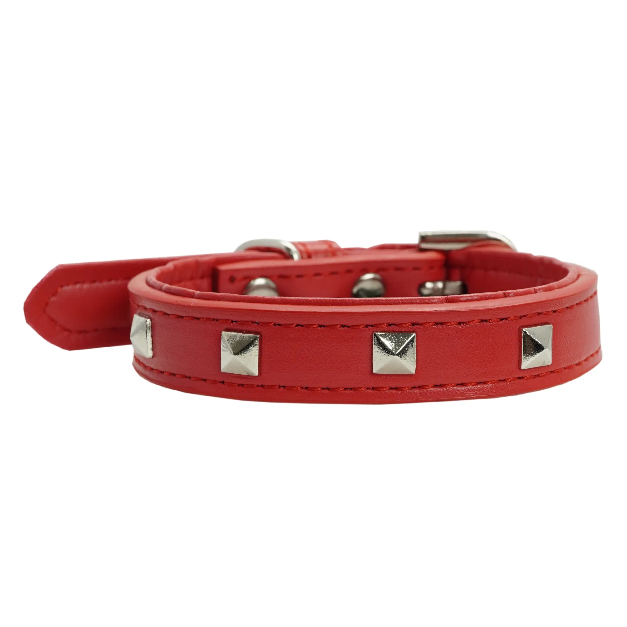 Dan & Sam - Vegan Leather Dog Collar (Red Square Stud)