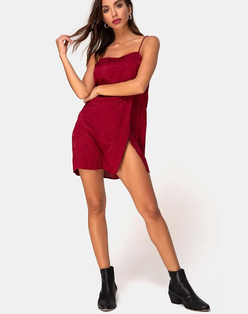 Datista Slip Dress in Satin Cheetah Raspberry