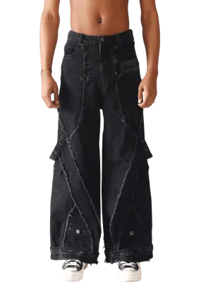 Denim Acid Wash Cargo Pants