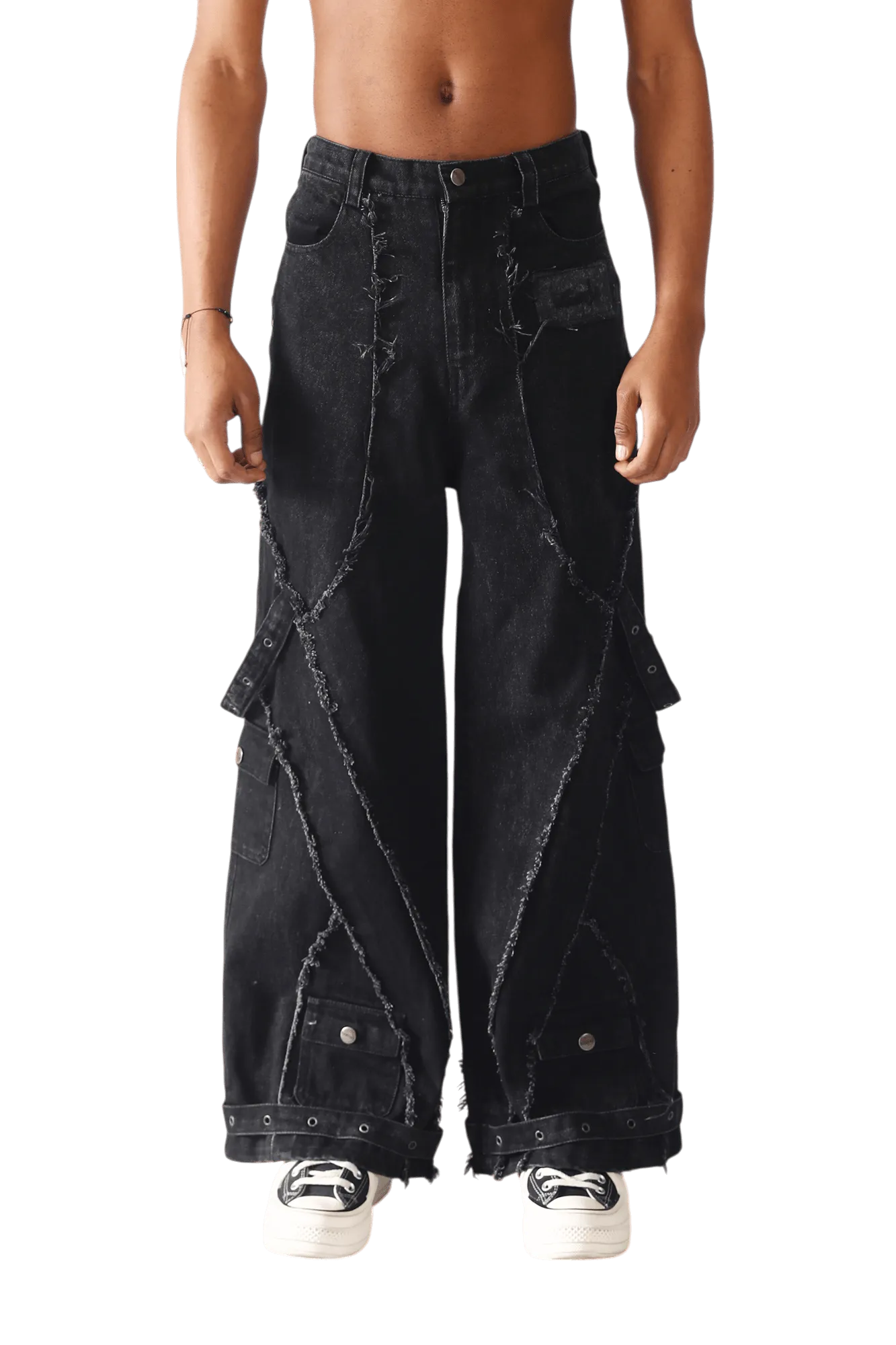 Denim Acid Wash Cargo Pants