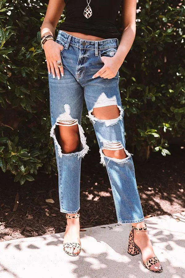 Distressed Straight Fit Denim Jeans