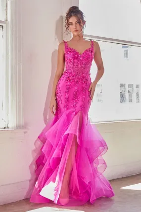 Embellished V-Neckline Mermaid Gown by Cinderella Divine CD331 - Special Occasion