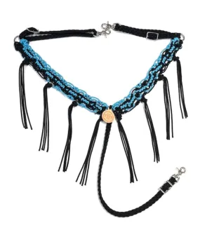 fancy macrame  fringe breast collar black and turquoise