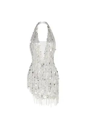 Fiorina – Shimmering sequins – Halter mesh mini dress