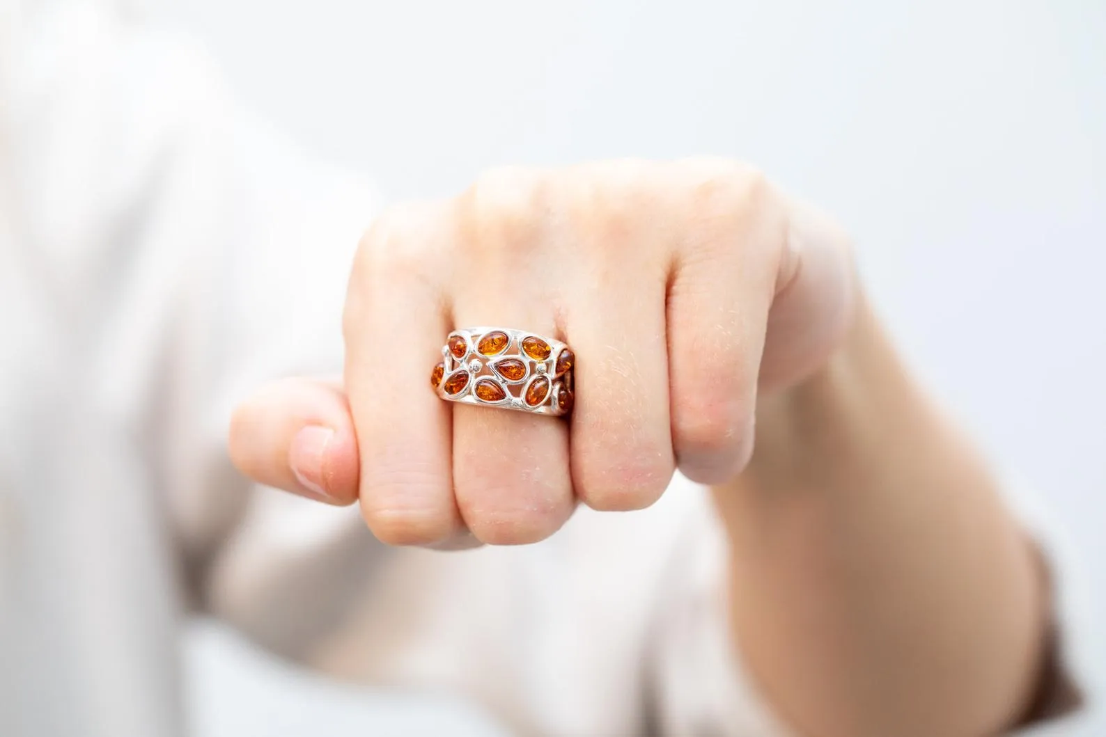 Floral Amber Cuff Ring