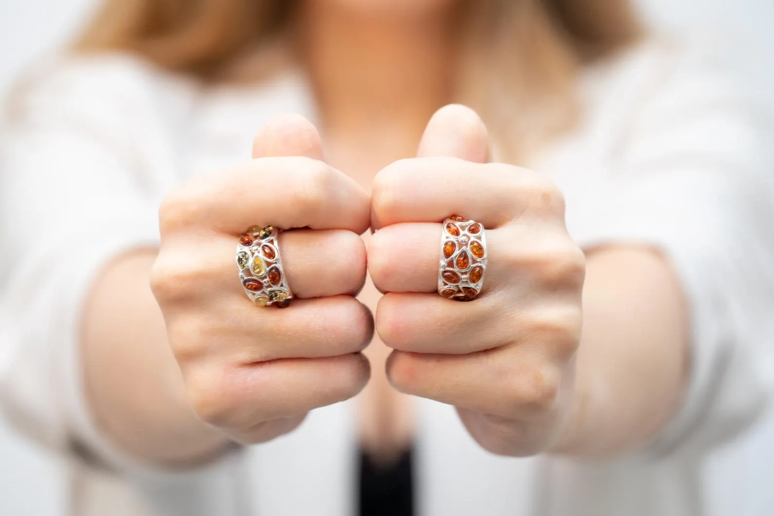 Floral Multicolour Amber Cuff Ring