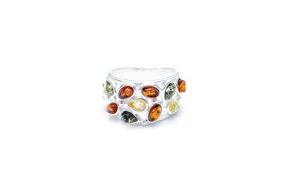 Floral Multicolour Amber Cuff Ring