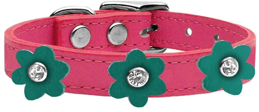 Flower Leather Collar Pink With Jade Flowers Size 22