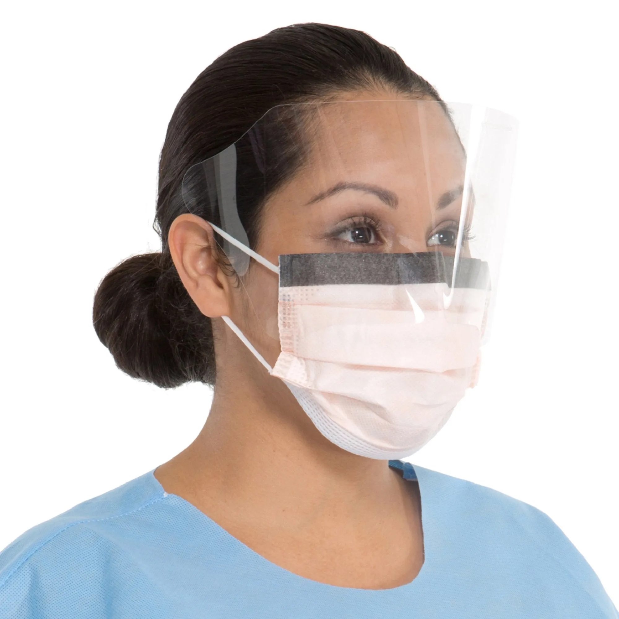 FluidShield Procedure Mask with Eye Shield Anti-fog Orange, NonSterile