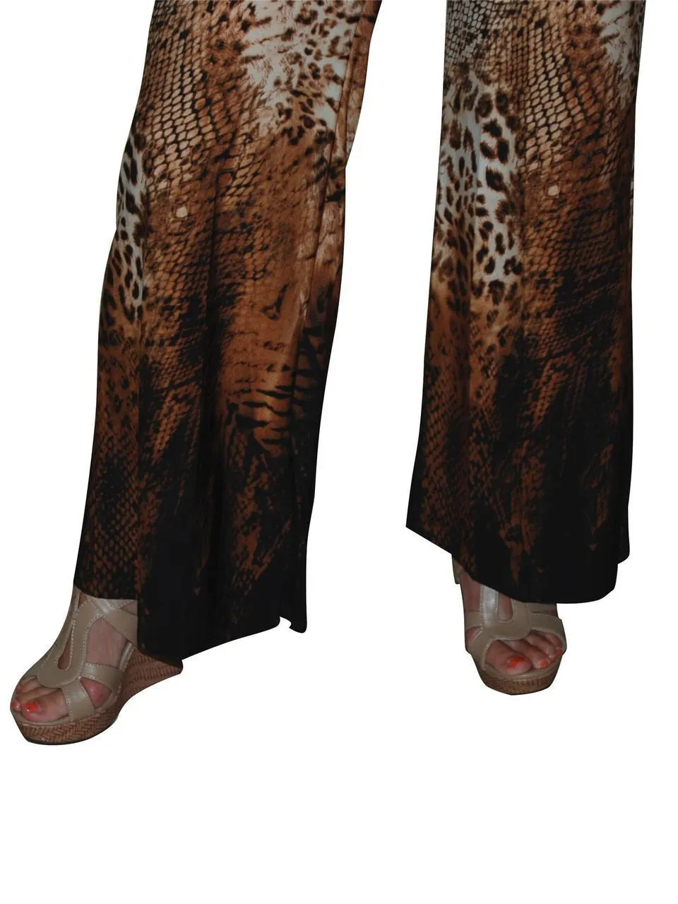 Foldover Palazzo Pants Cheetah Snake Brown